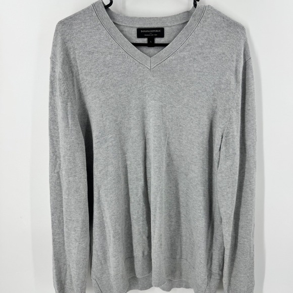 Banana Republic Men's V Neck‎ Sweater Heather Gray Size Large Cashmere Blend - Picture 4 of 10